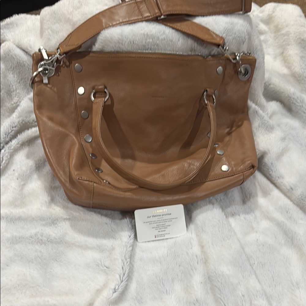 Hammit pre lovedTan Leather Shoulder Bag with Silver Accents.